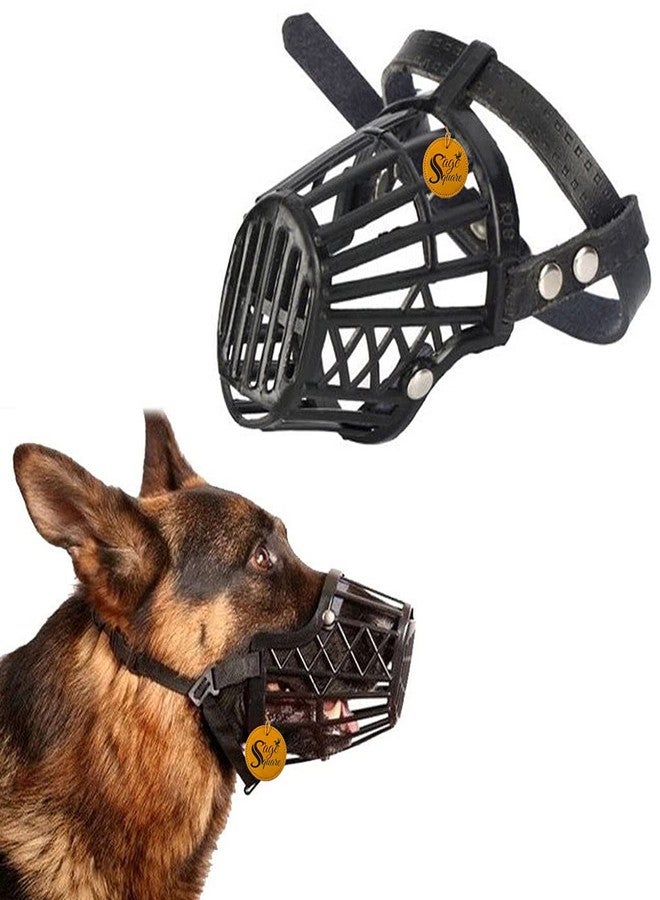 Sage Square Adjustable Strap Muzzle Cum Mouth Cover Cum Basket Cage Cum Pet Safety Collar for Anti Biting Dog (Black) (Medium) - Image 1